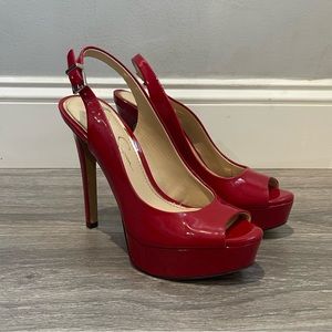 Red patent Jessica Simpson pumps